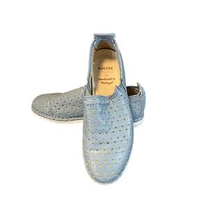 ROVERS Women's Slip On Flats Blue Leather Handmade in Portugal Size 38